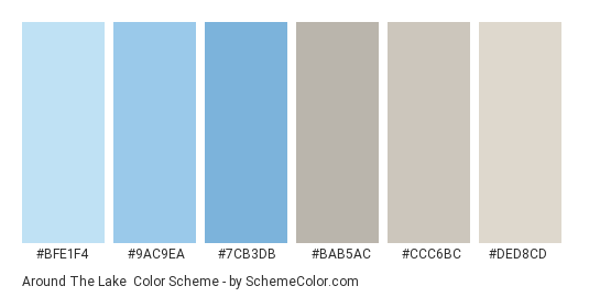 Around The Lake - Color scheme palette thumbnail - #bfe1f4 #9ac9ea #7cb3db #bab5ac #ccc6bc #ded8cd 