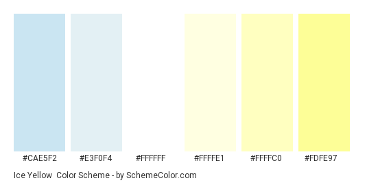 Ice Yellow - Color scheme palette thumbnail - #cae5f2 #e3f0f4 #ffffff #ffffe1 #ffffc0 #fdfe97 