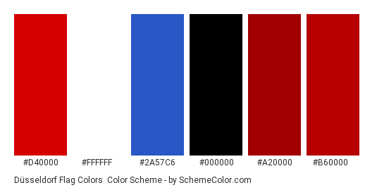 Düsseldorf Flag Colors - Color scheme palette thumbnail - #d40000 #ffffff #2a57c6 #000000 #a20000 #b60000 