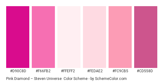 Pink Diamond – Steven Universe - Color scheme palette thumbnail - #d90c8d #f66fb2 #ffeff2 #fedae2 #fc9cb5 #cd558d 