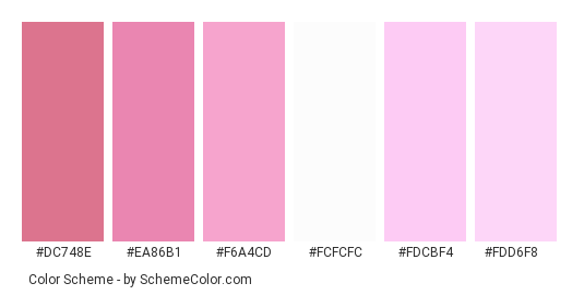 Pink Tulips For You - Color scheme palette thumbnail - #dc748e #ea86b1 #f6a4cd #fcfcfc #fdcbf4 #fdd6f8 