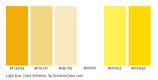 Light Box - Color scheme palette thumbnail - #f1ad0a #f1d781 #f8e7bf #ffffff #fff053 #ffda00 