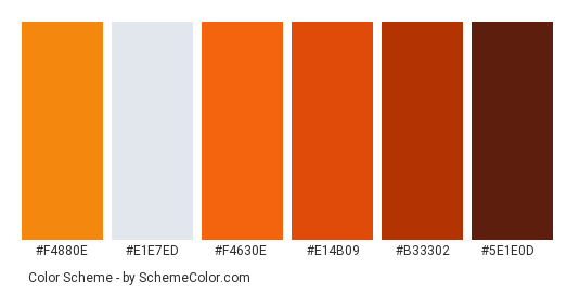 Chivas Regal Scotch Whisky - Color scheme palette thumbnail - #f4880e #e1e7ed #f4630e #e14b09 #b33302 #5e1e0d 