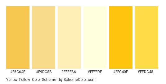 Yellow Tellow - Color scheme palette thumbnail - #f6c64e #f9dc8b #ffefb6 #ffffde #ffc40e #fedc48 
