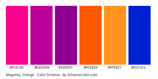 The trendiest color block combinations are: Orange+ Purple; Orange +  Fuchsia or Magenta; Blue + Green; Blue …