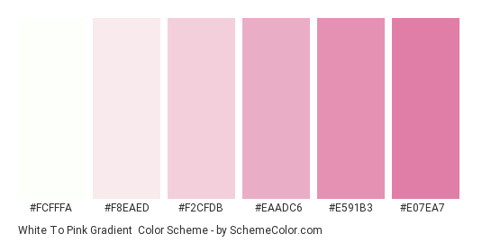 White to Pink Gradient - Color scheme palette thumbnail - #fcfffa #f8eaed #f2cfdb #eaadc6 #e591b3 #e07ea7 