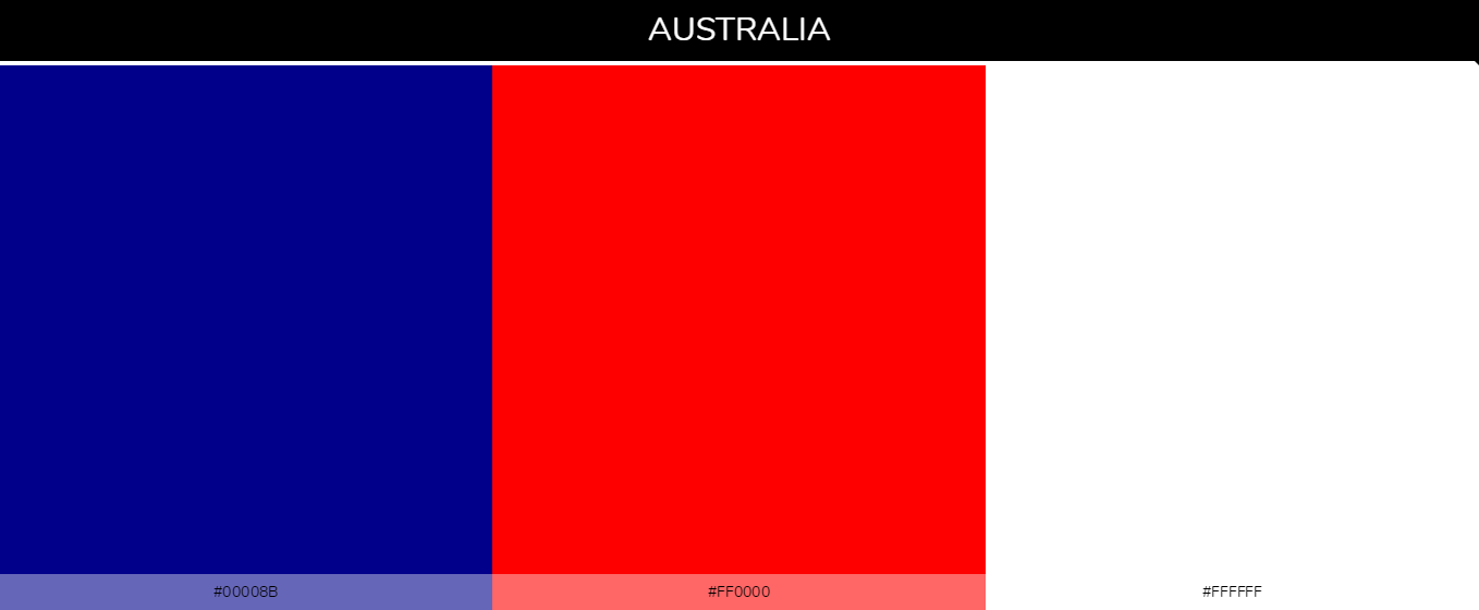 Australia Country flag colors and codes - 00008b, ff0000, ffffff