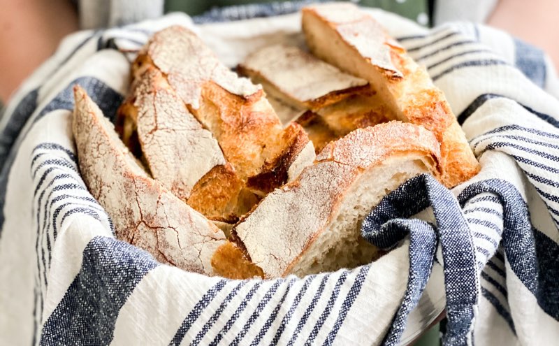 Pieces of bread served in a basket