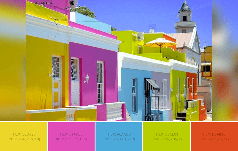 This wonderful House Exterior has 6 colors combination with Dandelion, Raspberry Pink, Carolina Blue, Shadow Blue, Vivid Lime Green and Flame.