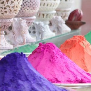 Color powder mounds on display