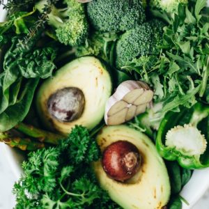 Healthy green vegetables and salad leaves