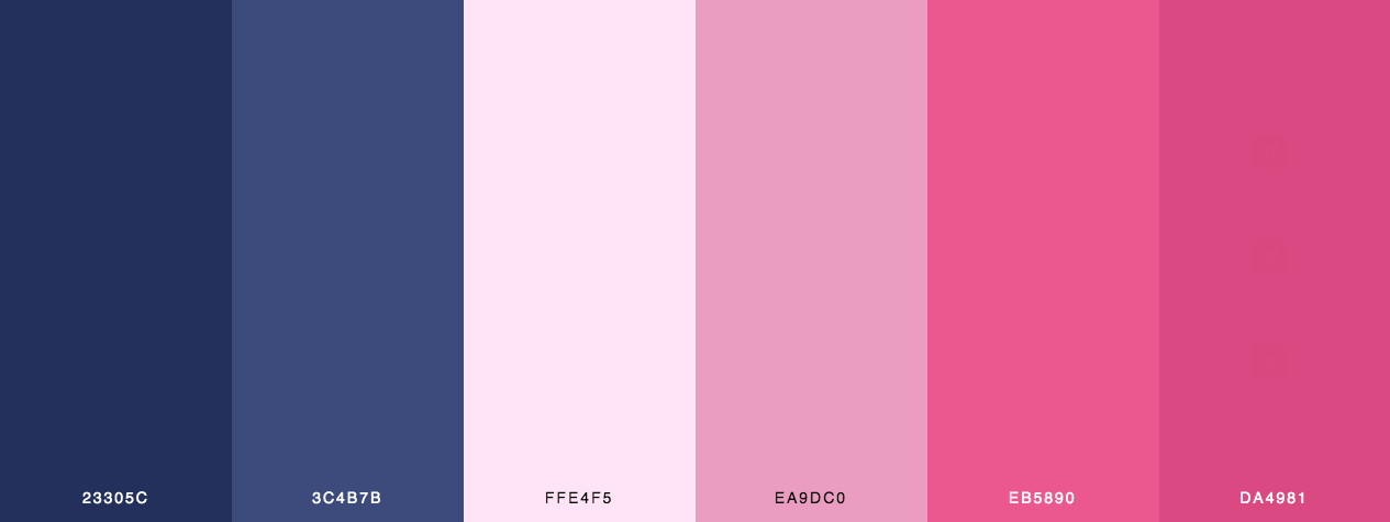 Love night color palette with dark blue, pastel pink and pink colors