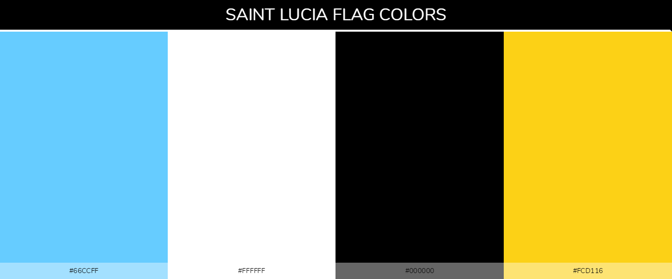 Saint Lucia country flags color codes - Blue #66ccff, White #ffffff, Black #000000, Yellow #fcd116