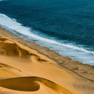 The sea touching the desert in Namibia