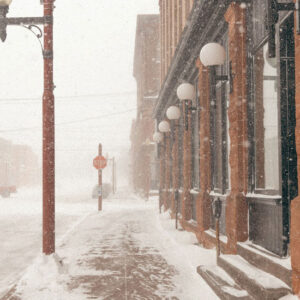 Snowy Street with Buildings - Image