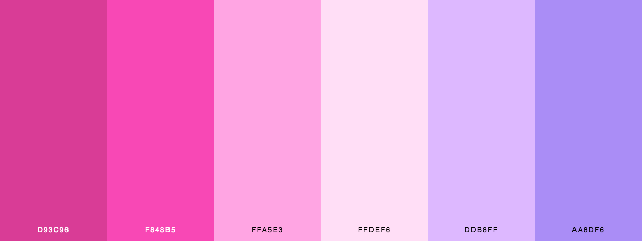 Sweet valentine color palette with pink, and purple colors